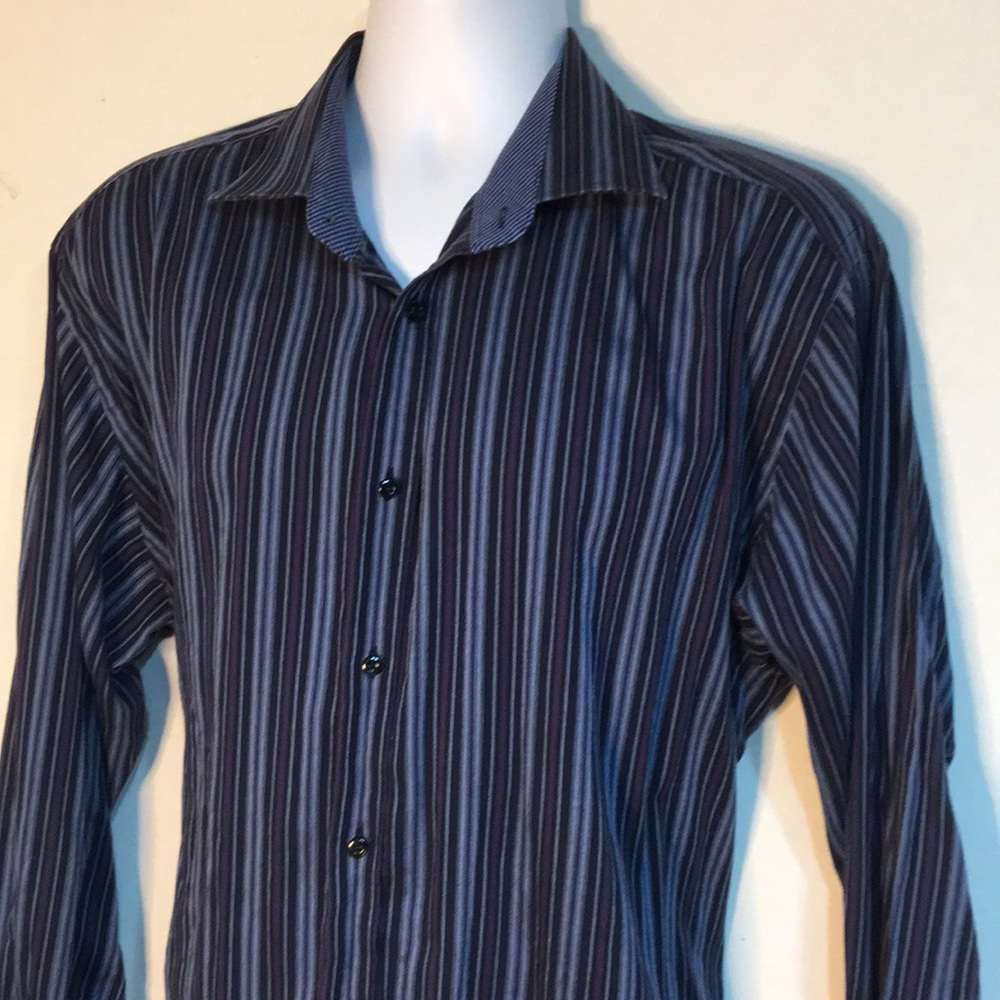 TD Thomas Dean Men’s Shirt Blue Flip Cuffs Button Front 2XL - Picture 2 of 8
